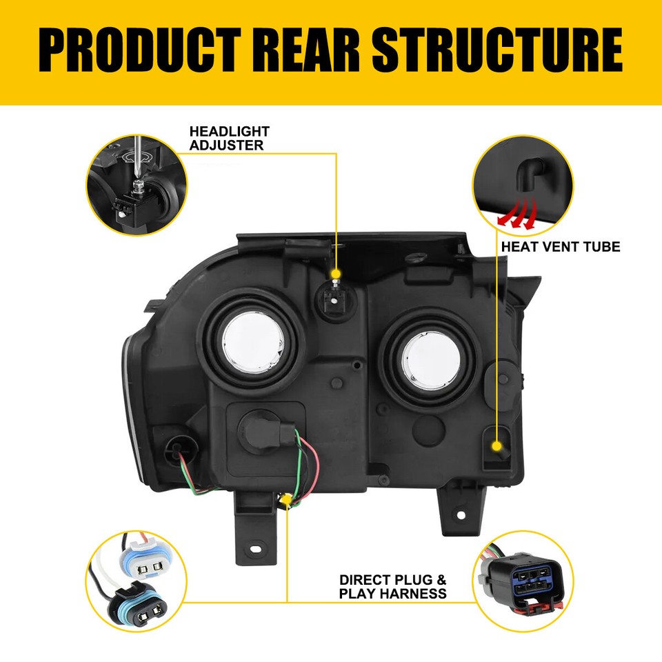 Fits 20052007 Jeep Grand Cherokee Headlights Headlamps Replacement