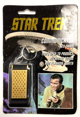 Star Trek Communicator Key Chain - Flips Open & Flashing Lights  - 1995 -  NIP