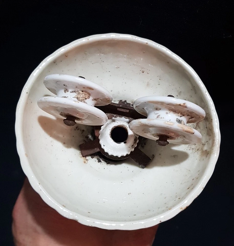 ANCIENNE POULIE CONTREPOIDS  PORCELAINE  ABAT JOUR / LAMPE MONTE BAISSE  - Photo 3/4