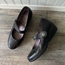 Dansko Adelle Mary Jane Wedges Black Leather Size 41