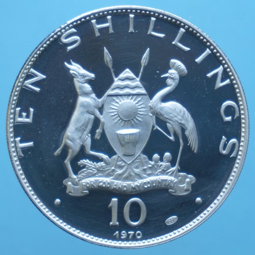 UGANDA 10 SHILLINGS 1970 ARGENTO SILVER COIN PROOF CURRENCY COLLEZIONE - Imagen 2 de 2