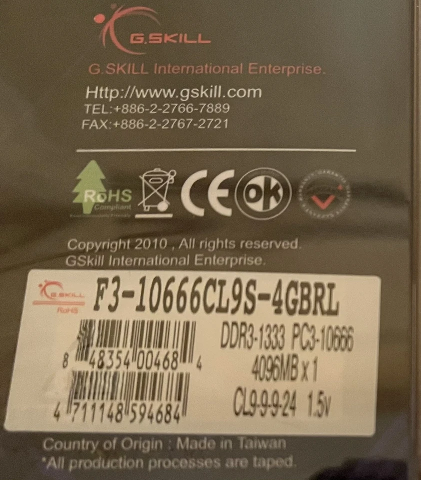 NEW 16GB  4 x 4GB G.Skill DDR3 PC3-10666 Ripjaw (9-9-9-24) Single desktop memory - Image 3 of 3