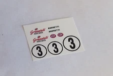 1/32 Strombecker Eldon slot car WATERSLIDE Decal Sheet #3 Andretti CHAPARRAL  