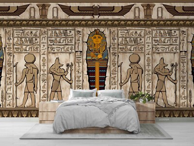 Papier Peint Adhésif 3D Hiéroglyphes Égyptiens - Décor Mur Moderne, Décollable, Personnalisable