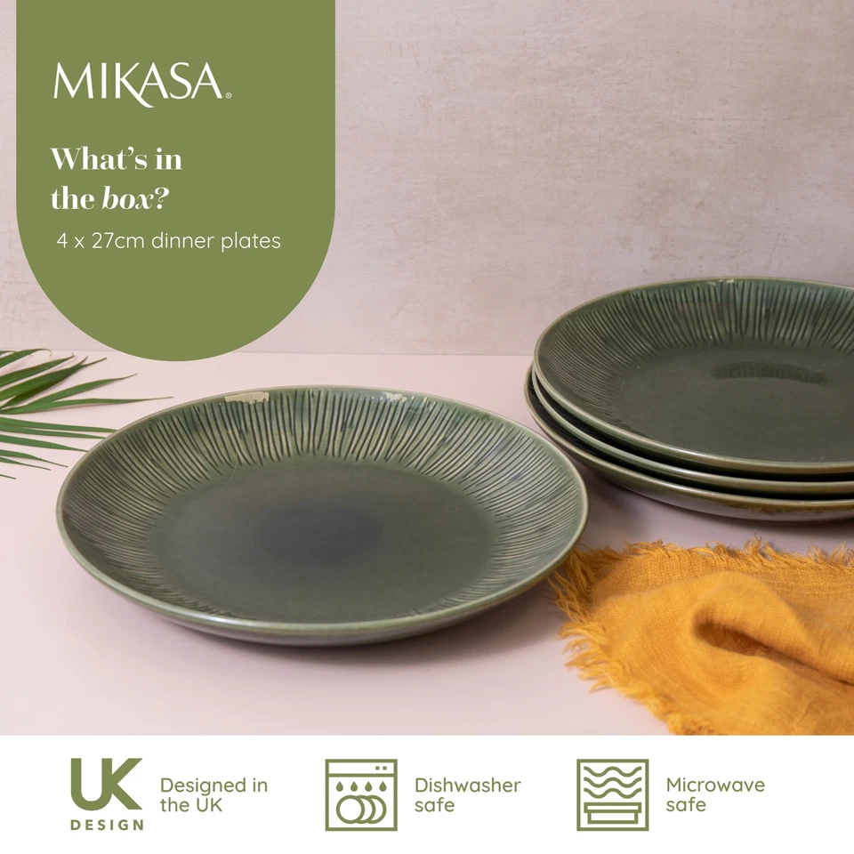 Mikasa Jardin Stoneware Dinner Plates Set Of 4 27cm Green - Image 2 of 4