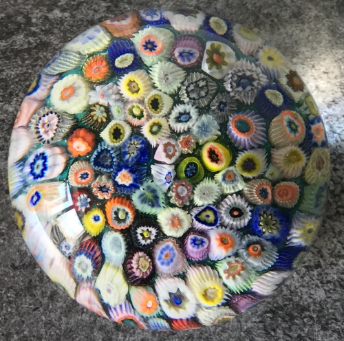 good QUALITY ANTIQUE packed concentric MILLEFIORI CANE glass PAPERWEIGHT