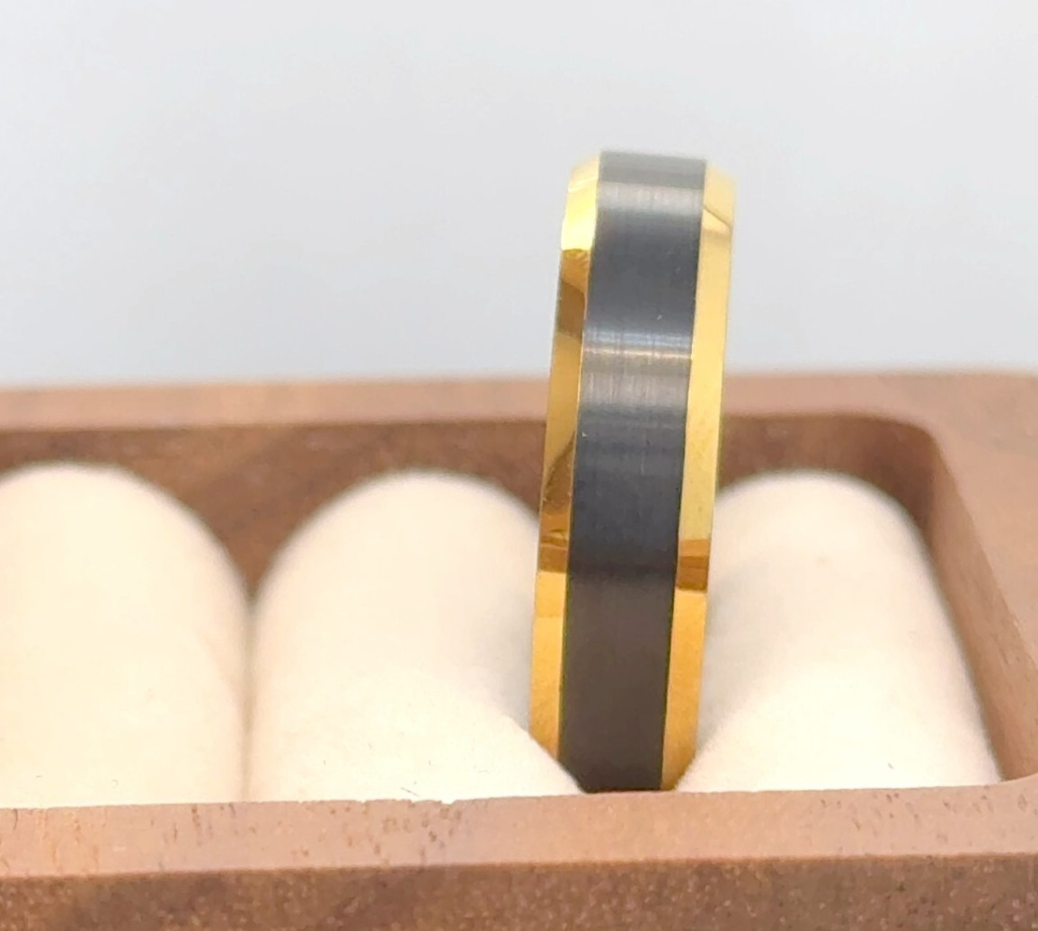 6mm Gold & Black Tungsten Band Brushed Stepped Edge Ring For Valentine Gifts 