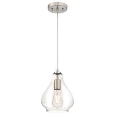 Westinghouse Wes 1-Light Brushed Nickel Mini Pendant with Clear Glass Shade