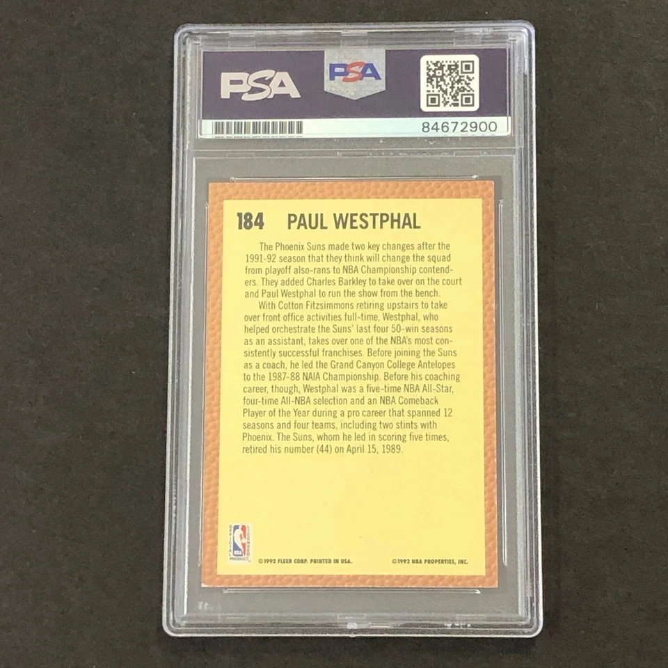 1992-93 Fleer #184 Paul Westphal Signed Card Auto GRADE 10 PSA Slabbed Suns - Image 2 of 2