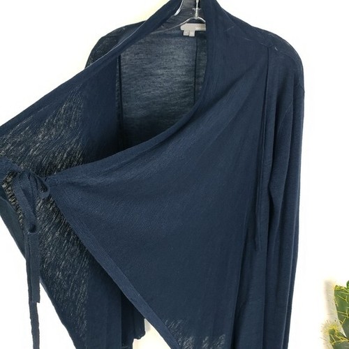 360 Sweater 100% Linen Dark Navy Tie Front Waterfall Cardigan size Large - Picture 3 of 13