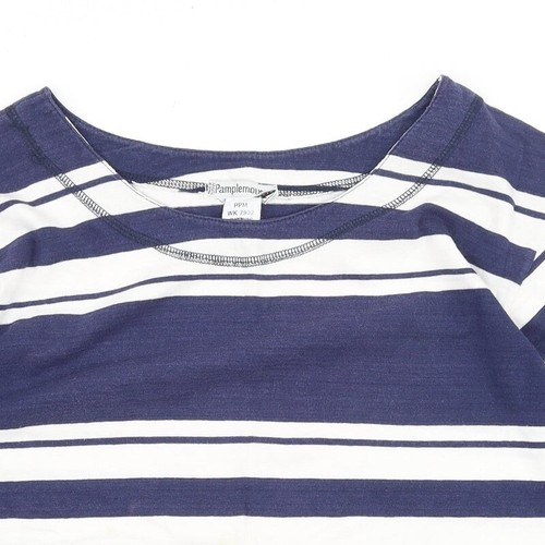 Camiseta básica de pomelousse para mujer a rayas azules 100 % algodón talla 10 cuello redondo - Imagen 4 de 12