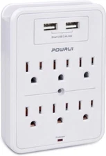 POWRUI Surge Protector, USB Wall Outlet Splitter 6 Outlets 2 USB for Home Office