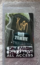 KORN & ROB ZOMBIE VIDEODRONE ALL ACCESS BACKSTAGE PASS