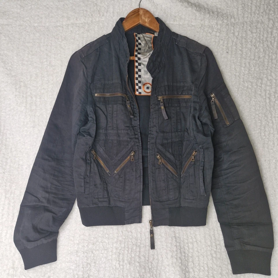 Vintage Gwen Stefani L.A.M.B Light Black Cotton/Linen Military Jacket W/ Zips XS - Image 2 of 4