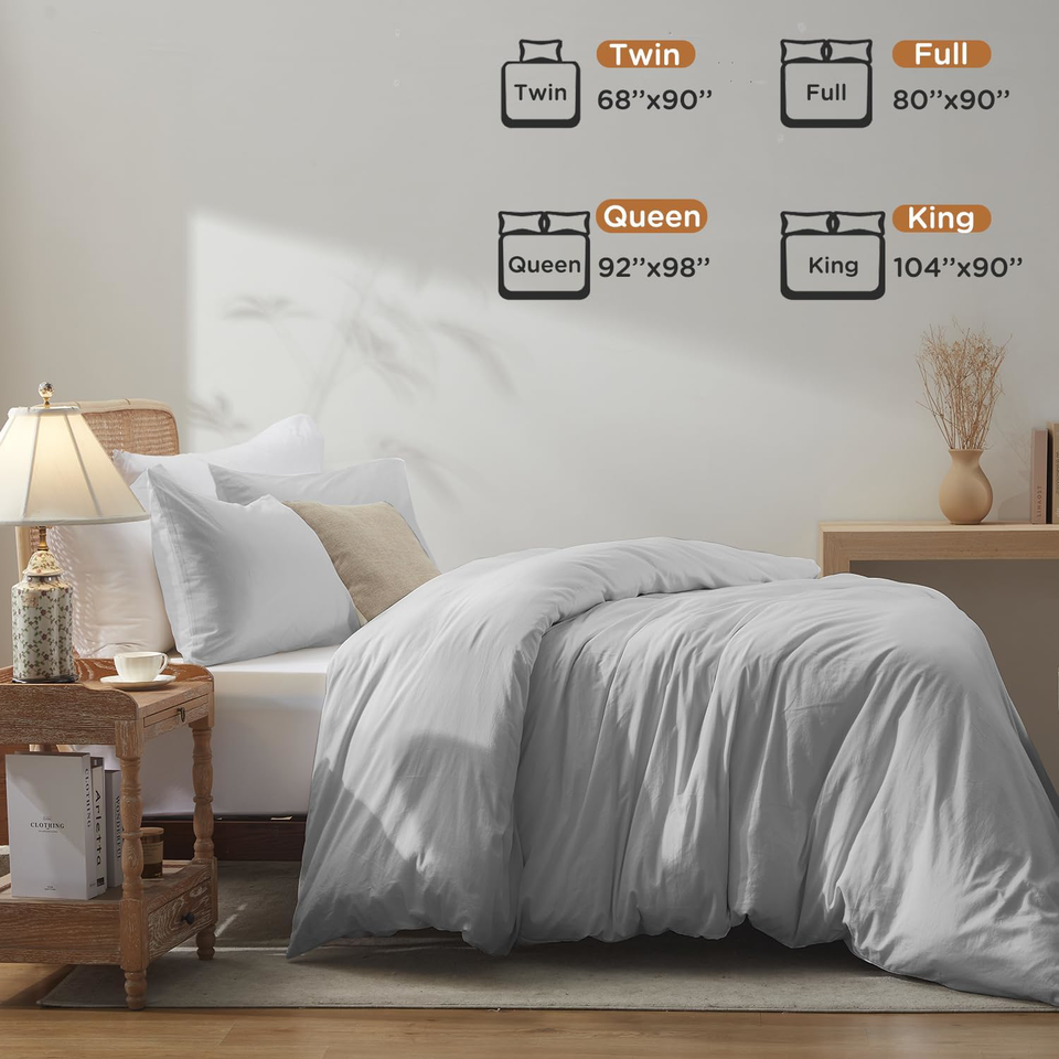 BedTreat Light Blue Duvet Cover Set Twin Size100 Washed Cotton Linen