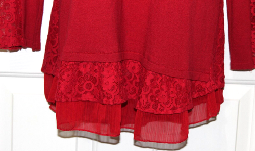 NEW $59.50 Style & Co. Macy's Womens Tunic Top Red Pullover Tiered Lace Hem Lg - Picture 4 of 13
