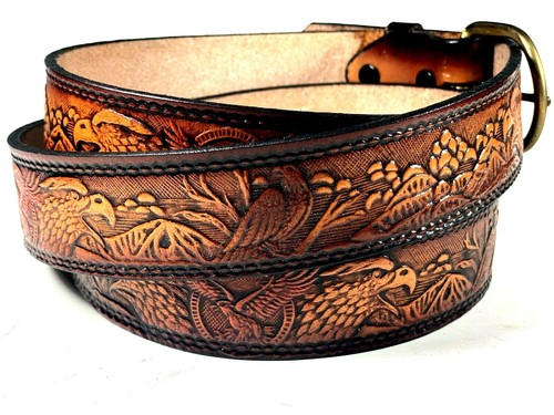 Cinturón de diseño Eagles, mezcla negra y marrón, cuero genuino, 1 1/2" de ancho, EE. UU. m, HD. Tooled - Imagen 8 de 8