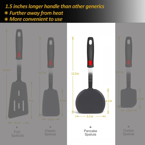 Silicone Pancake Spatula Turner with Lengthened Handle, Heat Resistant Cooking S - Picture 3 of 12