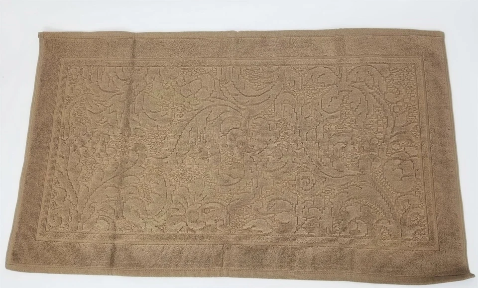 Pied Serviette 100% Coton Tapis de Bain Taupe Marron Floral 34x19.5 - Photo 2/2