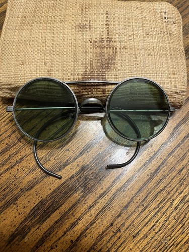 Vintage American Optical 72 M Green Lens Sunglasses Steampunk Thick Lenses