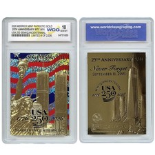 ⭐ Never Forget 9/11 ‐ 25th Anniversary Gold Memorial Card with Flag Hologram ⭐