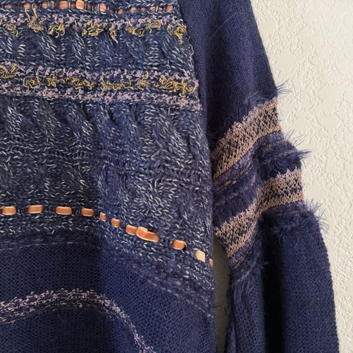 Free People Craft Time Sweater Womens Small Boho Bell Sleeves Frayed Blue - Picture 8 of 16