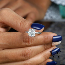 Moissanite Hidden Halo Engagement Ring 2 Carat Cushion Cut Solid 14K White Gold