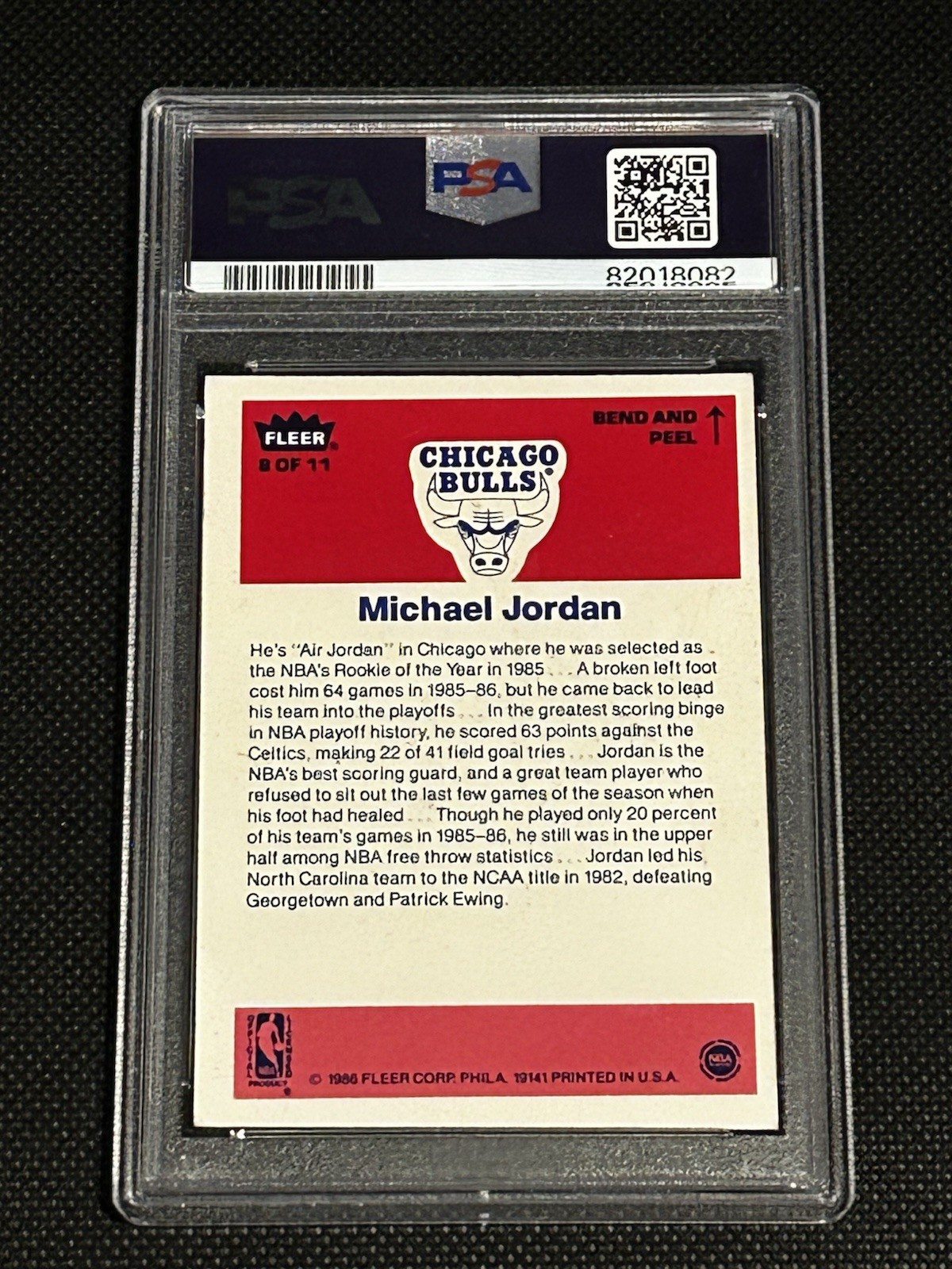 Well Centered 1986 Fleer Michael Jordan Sticker #8 PSA 3 Rookie RC Only 346 Pop view 2