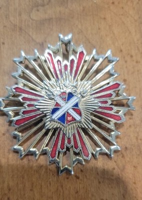 Vintage Mid Century Large Enamel Heraldic Shield/Sunburst Goldtone Maltese Cross