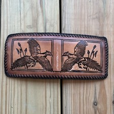 Vintage Leather Bi-Fold Wallet Pheasant Hunting USA Made Whipstitch Hand Tooled