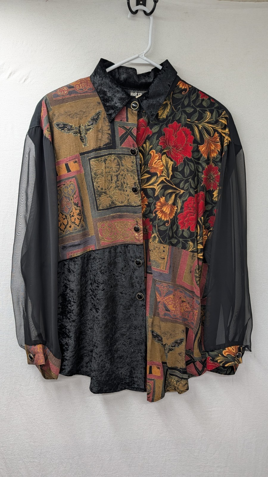 Hot Stuff Witchy Whimsical Women's Size 18 Button Up Vintage Patchwork Sheer