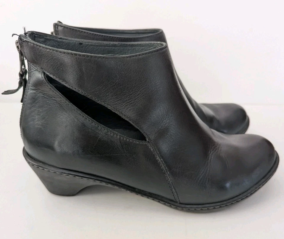 Botas de tornozelo femininas Dansko Bonita 8.5 9 39 couro preto recortado com zíper botas salto - Imagem 2 de 4