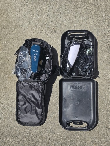 Wahl T-Clip Electric Hair Clipper Set Blue White Black with Hair Guards & Case