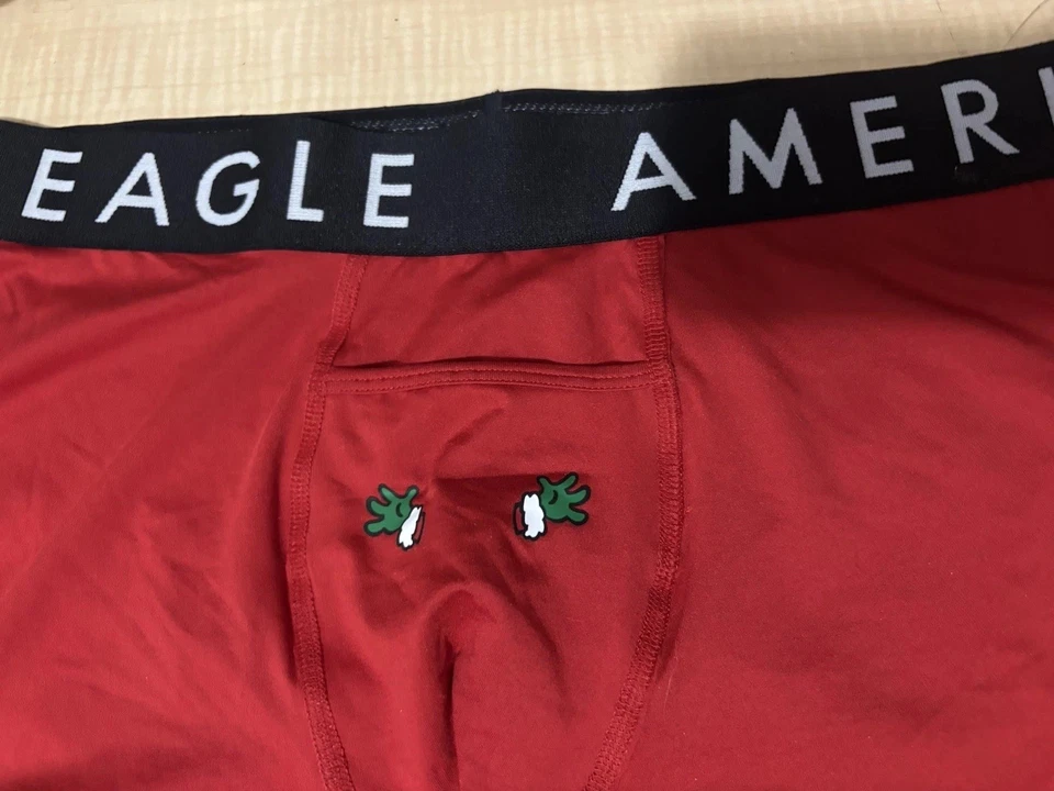 NUEVO SIN ETIQUETAS Calzoncillos Boxer American Eagle AEO Flex Med 6” Rojo Navidad “Siente la Alegría” Foto 3 de 4