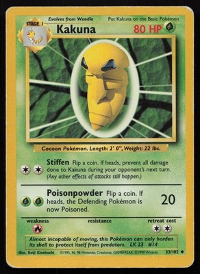 Pokemon Vintage Kakuna 033/102 Base Set Non-Holo - HP / DMG