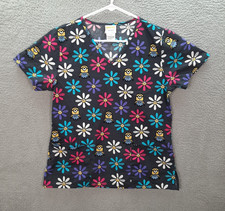 Minions Scrub Top Womens Small Multicolor Floral Medical Dental Veterinarian