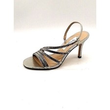 Nina New York Womens Sandals Silver Rhinestone Shoe Slingback High Heel 6.5 NEW