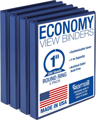 1 Inch 3 Ring Binders, Economy round Ring, Clear View Cover, 200 Sheet Capacity