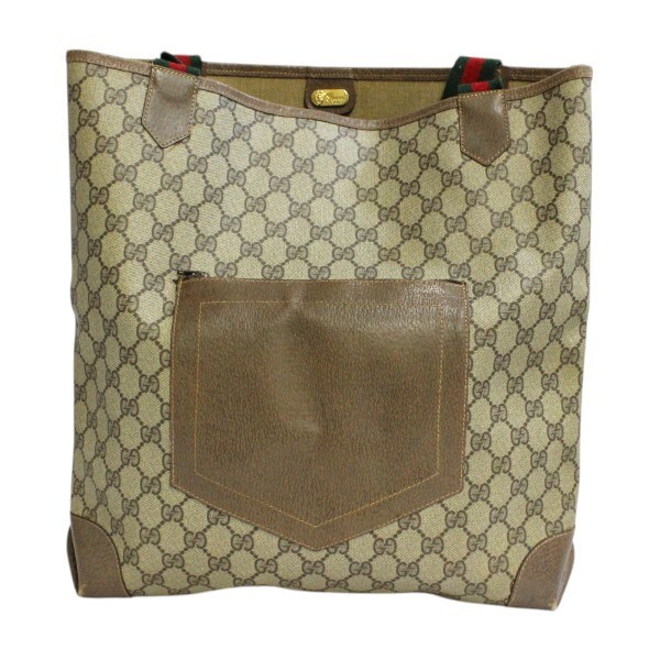 Authentic Gucci GG Supreme Sherry Line Tote Bag in Beige Brown Green Red