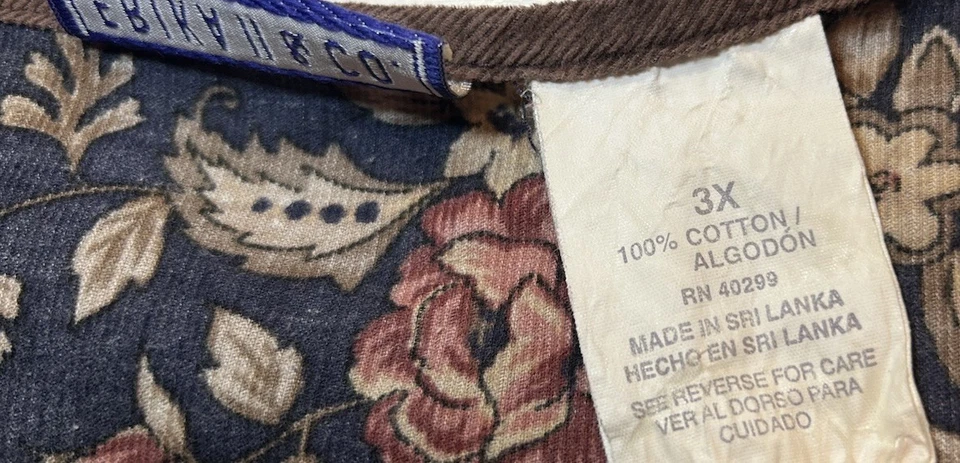 Vestido tipo jersey vintage Erika & Co. para mujer 3X pana marrón floral cabaña abuela Foto 3 de 4