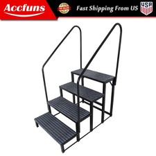 Upgraded 4 Tier Heavy Duty Steel Mobile Home Steps RV Steps with 2 Handrail+Mat