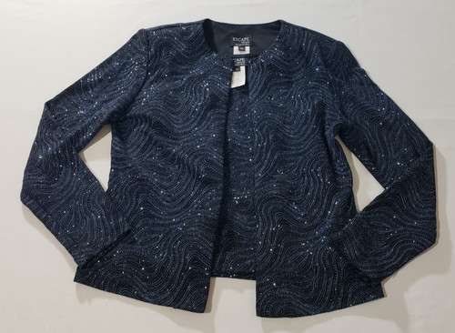 XSCAPE Petite BY JOANNA CHEN 2 PC BLACK Blue GLITTER FORMAL TOP SZ M USA