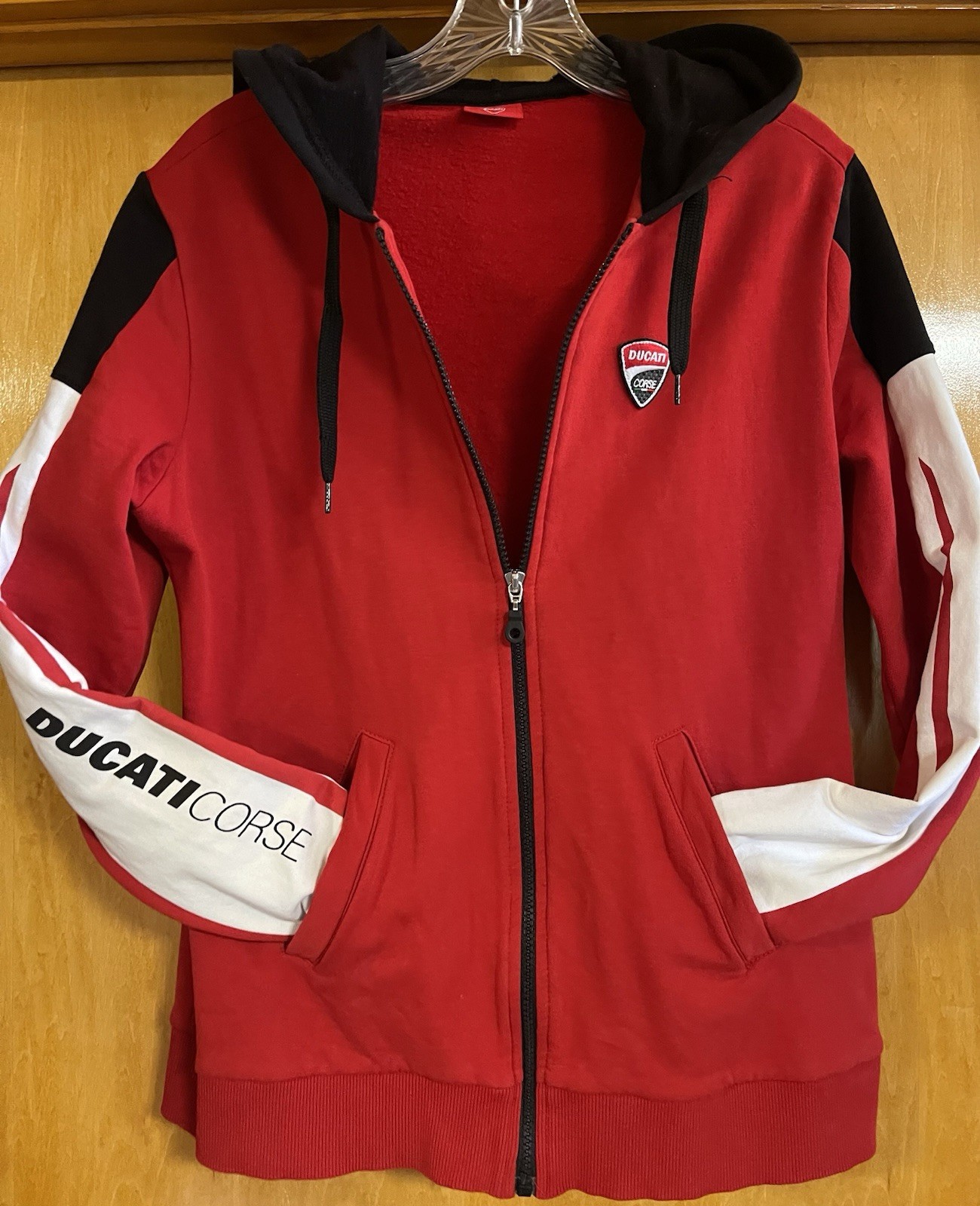 DUCATI CORSE Mens M Hoodie Full Zip Front Track Jacket, Sweat Jacket Red & Black image 4