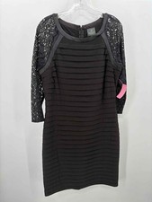 Pre-Owned Adrianna Papell Black Size 12 Bodycon Midi Long Sleeve Dress