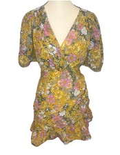 Anthropologie Rahi Petra Floral Puff Sleeve Ruffle Hem Lined Mini Dress Sz S