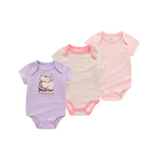 3PCS Fashion Summer Short Sleeve Cartoon Baby Boy Girl Bodysuit Cotton Newborn