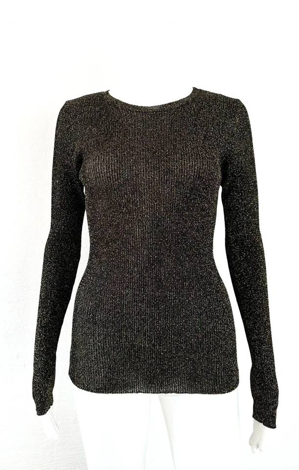 TWINSET Designer Pullover Strickshirt Lurex Schwarz Gold Gr.XL DE:40 Neu - Bild 1 von 4