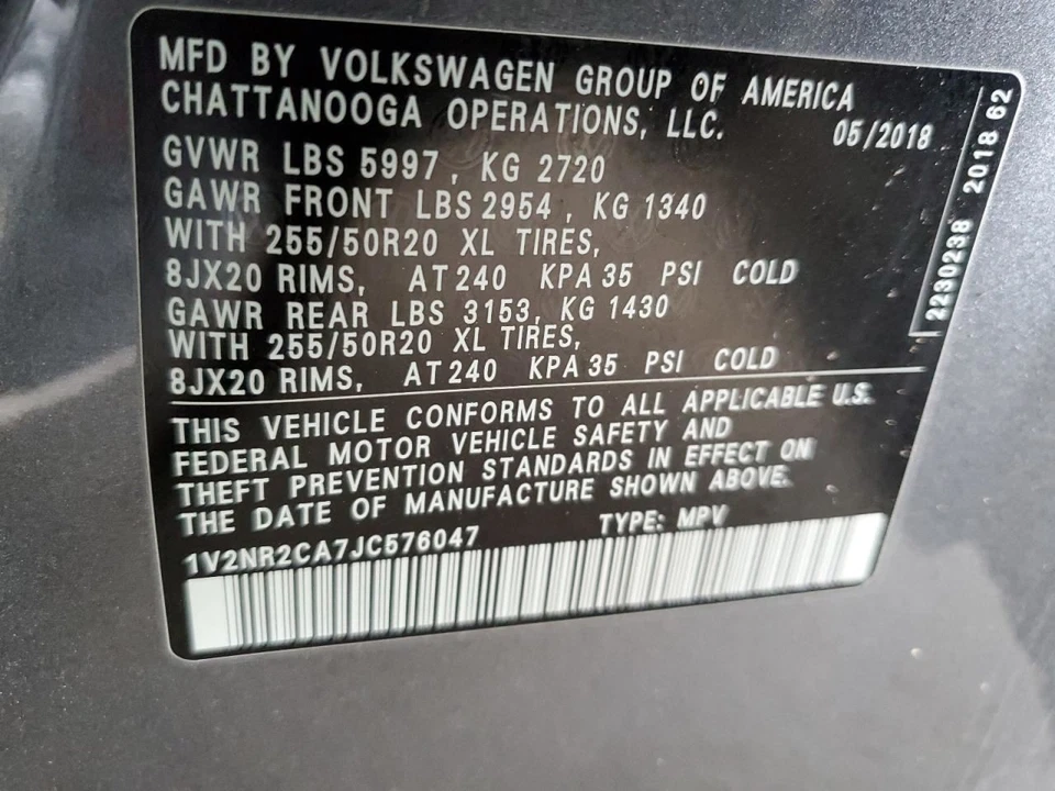 GRY LEFT REAR DOOR ASSEMBLY 2018-2024 VOLKSWAGEN ATLAS — 第 4/4 张图片