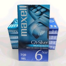 5 Maxell VHS Video Cassette Tapes T-120 GX-Silver High Quality 6-HOUR in EP Mode