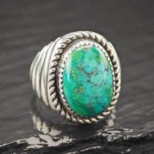 Native American Large Turquoise Ring Sterling Silver Size 10